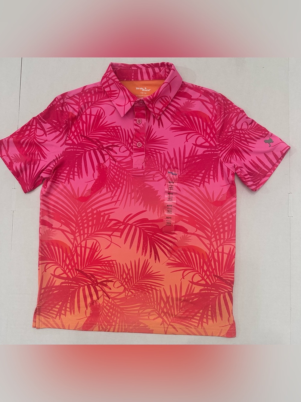 Birdie Bound Boys Performance Graphic
Ombré Tropical Print Golf Polo Sz L 10/12